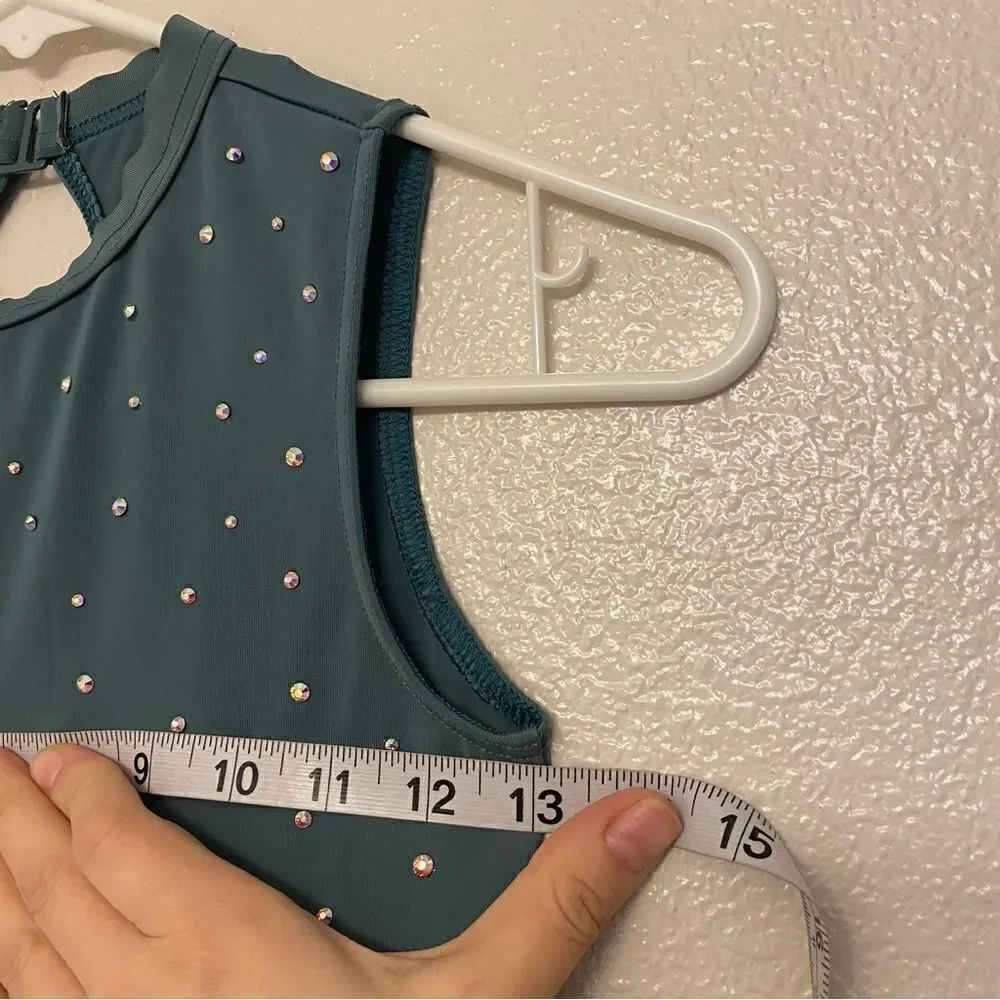 WEISSMAN Dance Costume Sage green Keyhole Back Skater Dress rhinestone D11782 IC